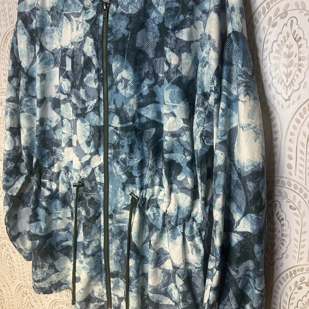 LuLaRoe Jackie Jacket Women's Size Large‎ Watercolor Blue Zip Up Hood Pockets - Picture 4 of 6
